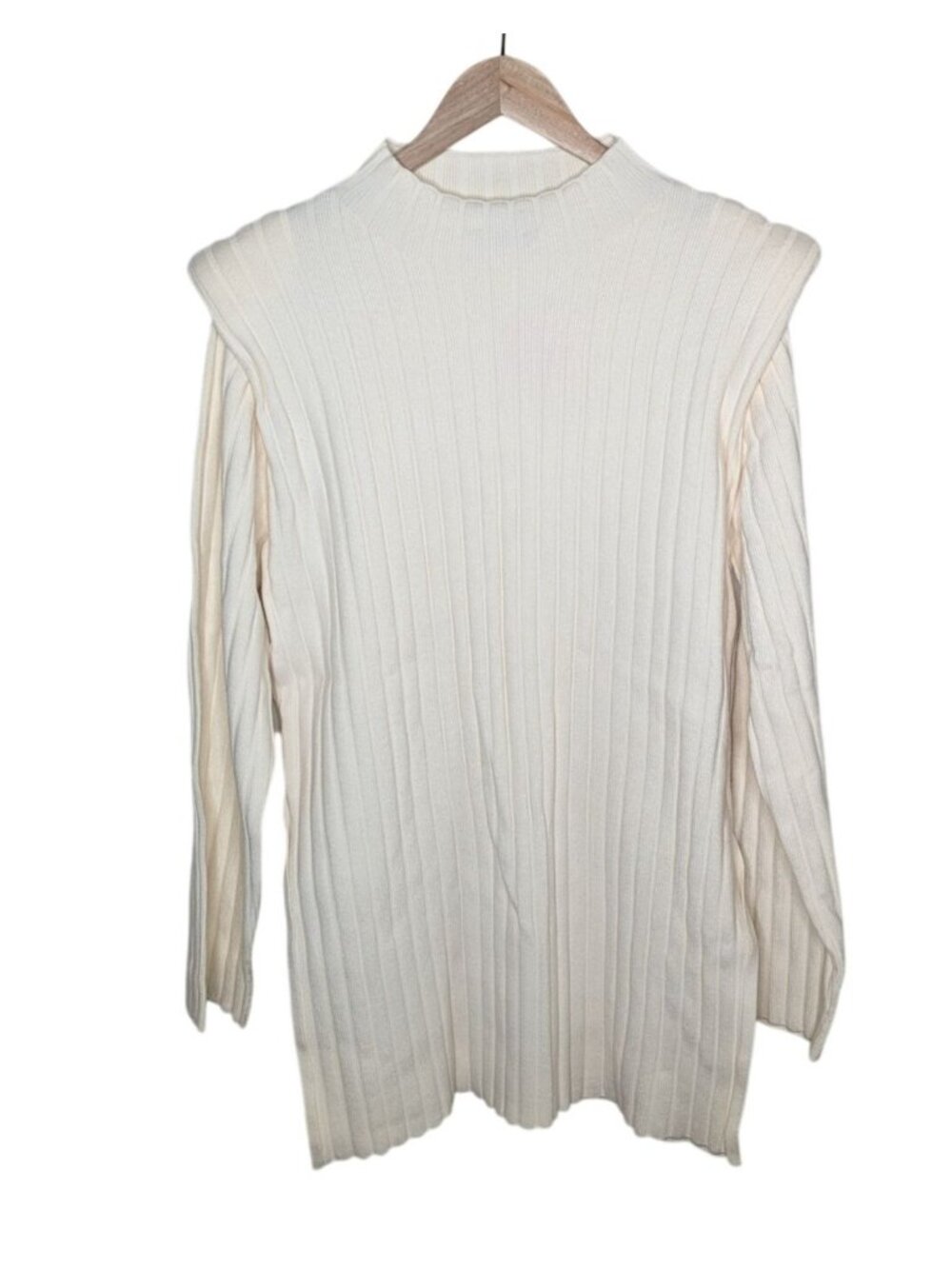 Dressed in LALA Era Ribbed Ivory Long Sleeve Knit Sweater Top Large